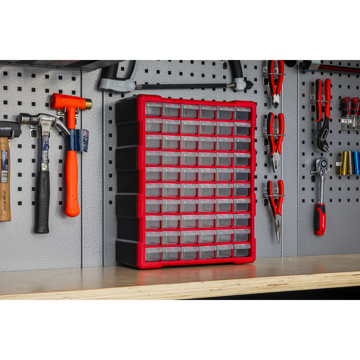 Sealey Cabinet Box 60 Drawer Wall Mountable/Freestanding - Red/Black APDC60R