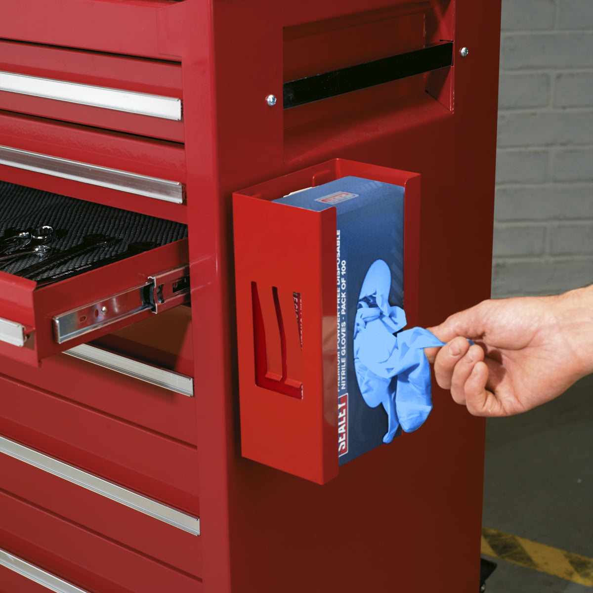 Sealey Magnetic Glove Dispenser With Self-Adjusting Springs Wall Mount Red APGD