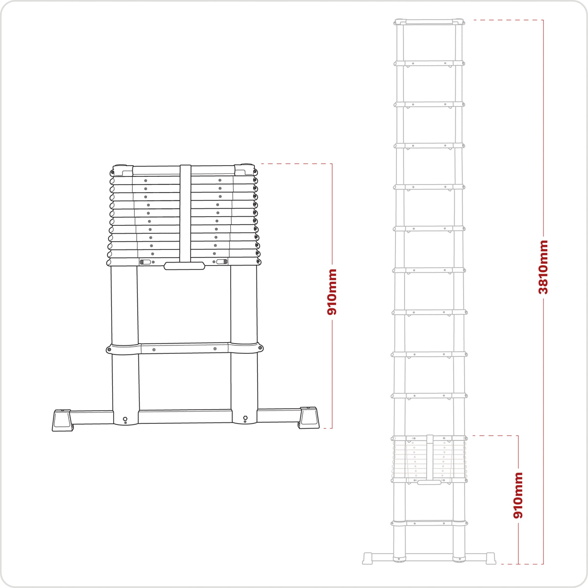 Sealey 3.81m 13-Tread Aluminium Telescopic Ladder Professional Lightweight ATL13