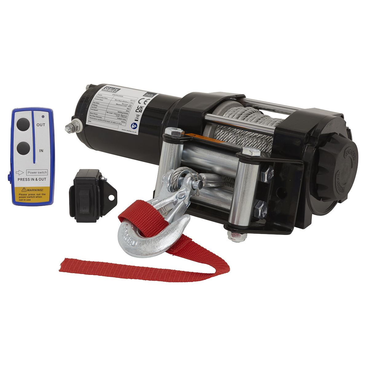 Sealey ATV Winch 1000kg Line Pull Wireless 12V Pull & Turn Clutch ATV1000W