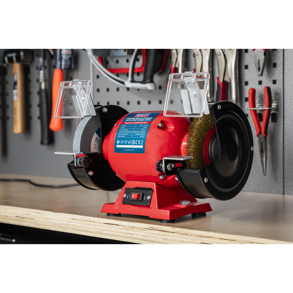 Sealey Bench Grinder 150mm With Wire Wheel 370W/230V 3-Pin Plug BG150XLW/98