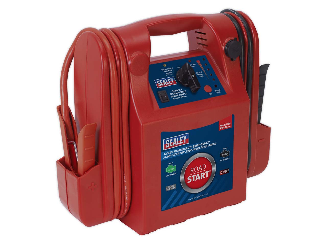 Sealey 3200A 1600A 12/24V RoadStart Emergency Jump Starter For 8 Cylinders RS105