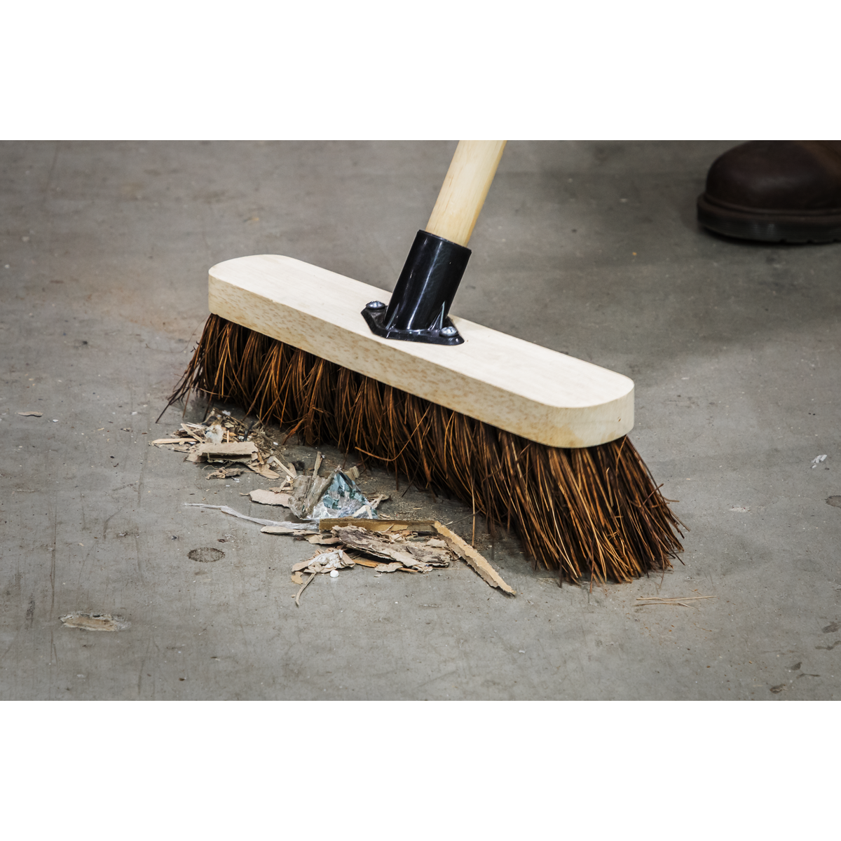 Sealey Broom 300mm Stiff Hard Bristle + Handle Bracket For Indoor Outdoor BM12H