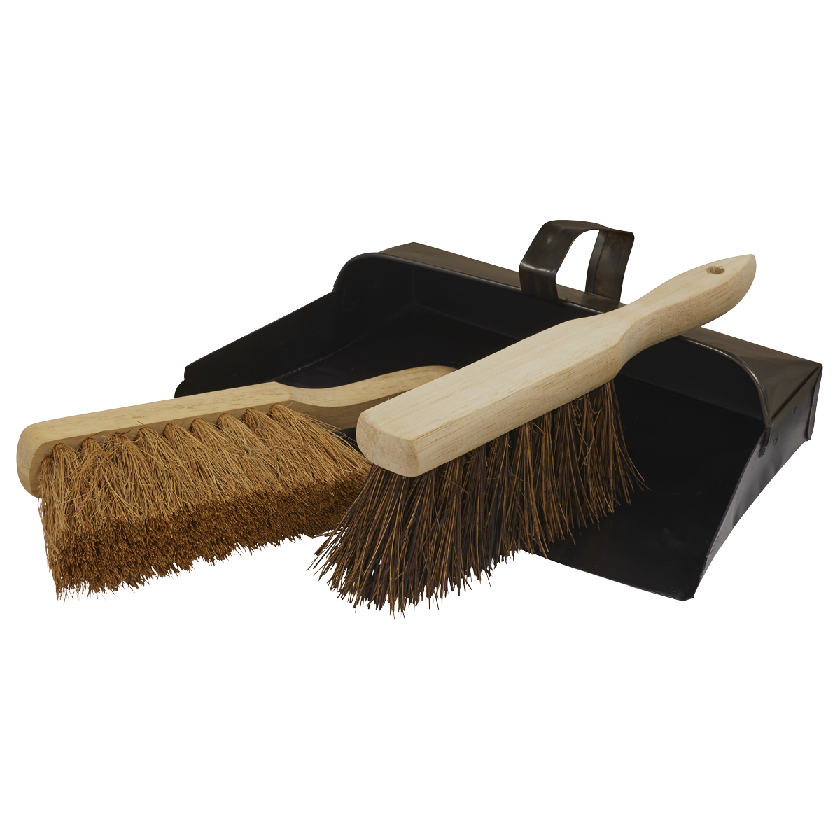 Sealey Dust Pan Metal + 2x Brushes Soft & Hard For Domestic & Workshop Jobs BM26