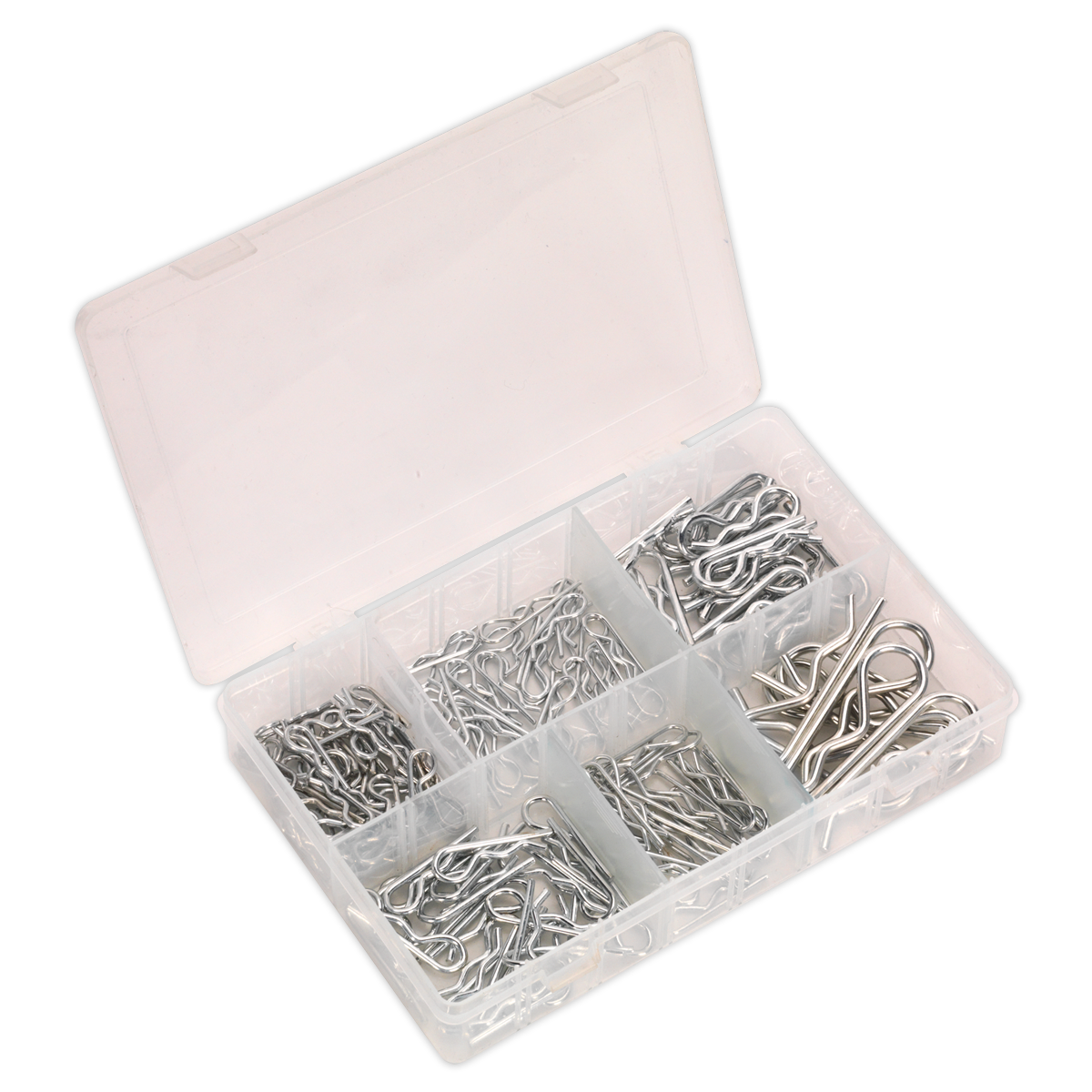 Sealey R Clips 150 Pieces Assorted 2mm-4mm x 31mm-74mm Partitioned Box AB002RC