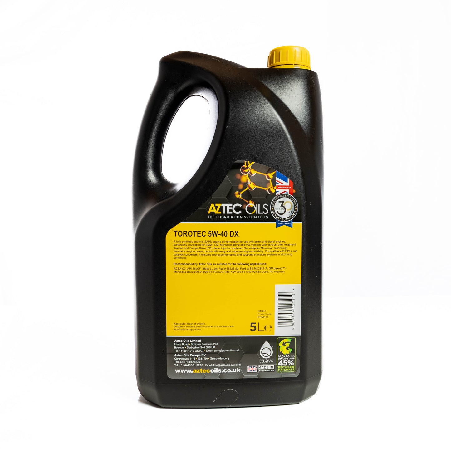 Engine Oil 5L TOROTEC 5W-40 DX Fully Synthetic Aztec Oils PCM017-S50