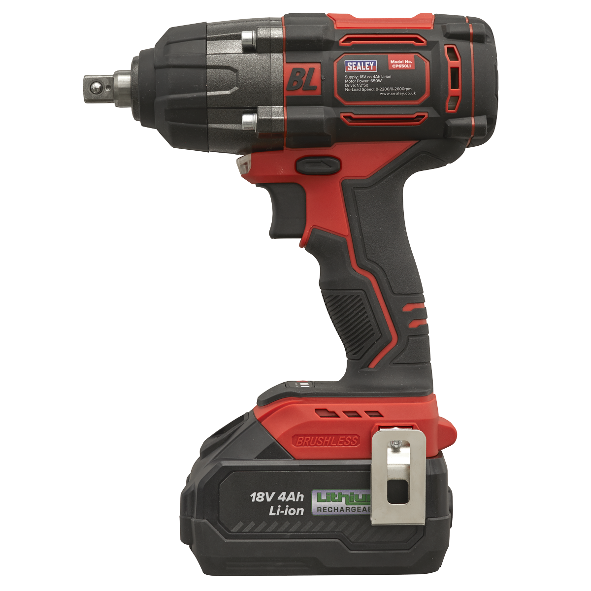 Sealey Cordless Brushless Impact Wrench 18V 4Ah Lithium-Ion 1/2" Drive CP650LI