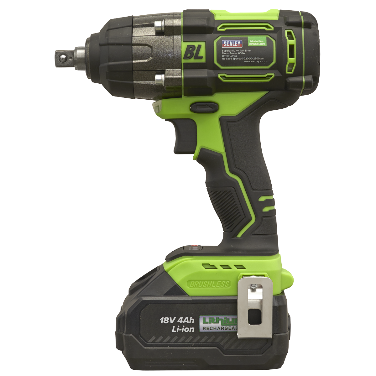 Sealey Cordless Impact Wrench 18V 4Ah Lithium-Ion 1/2" Square Drive CP650LIHV