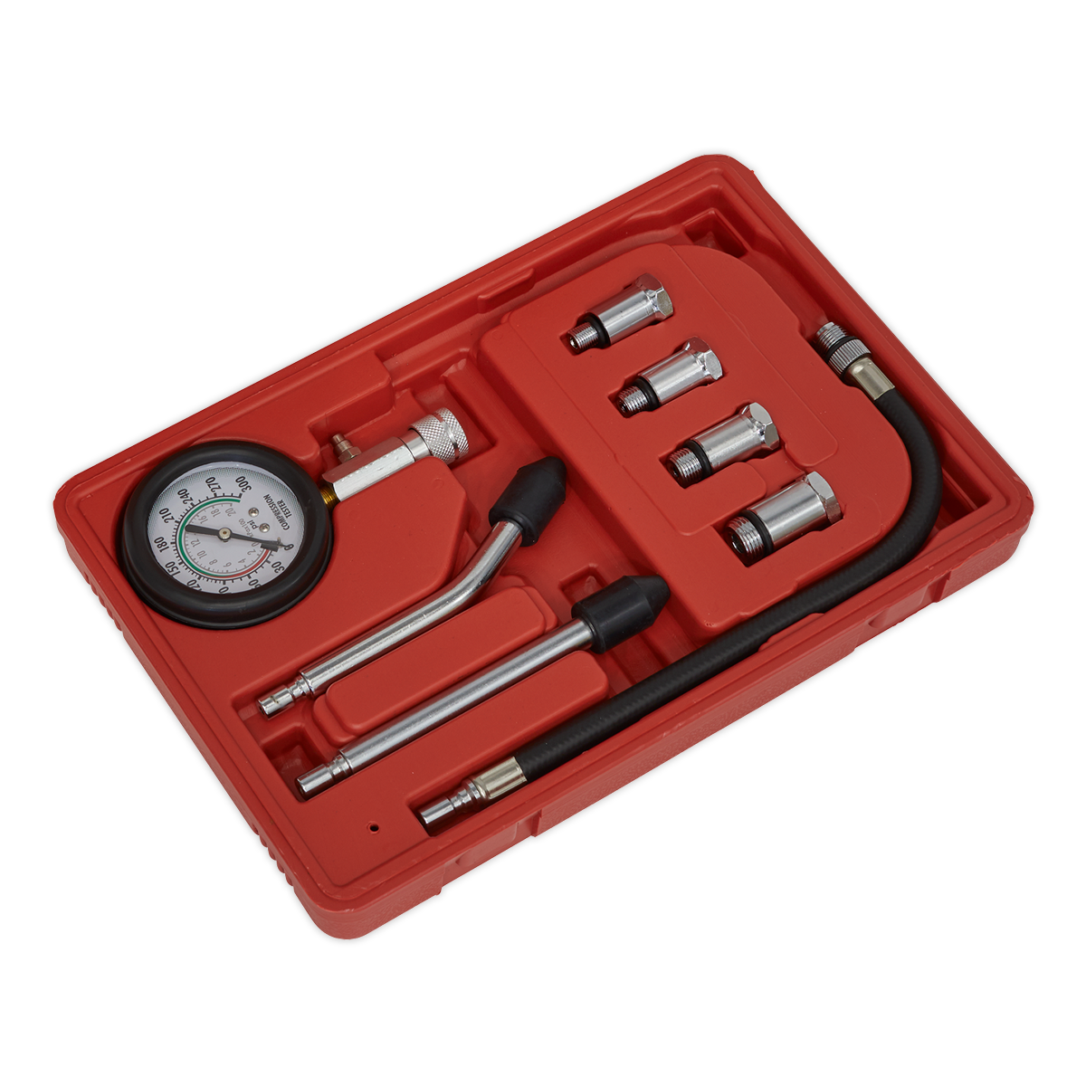 Sealey 8Pc Petrol Engine Compression Test Kit With 63mm Gauge Up To 300psi CT955