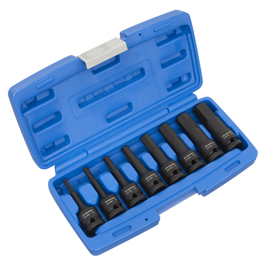 Sealey Impact Hex Key Set 8 Pieces 1/2" Square Drive Tool Kit Black AK5601