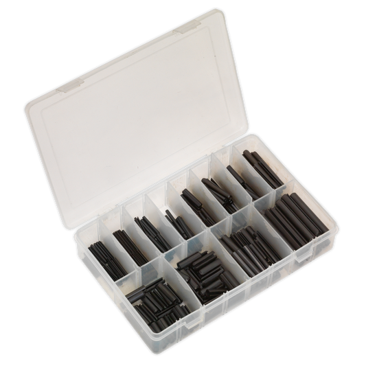 Sealey Spring Roll Pin Assortment With Partitioned Box 300 Pieces Black AB007RP
