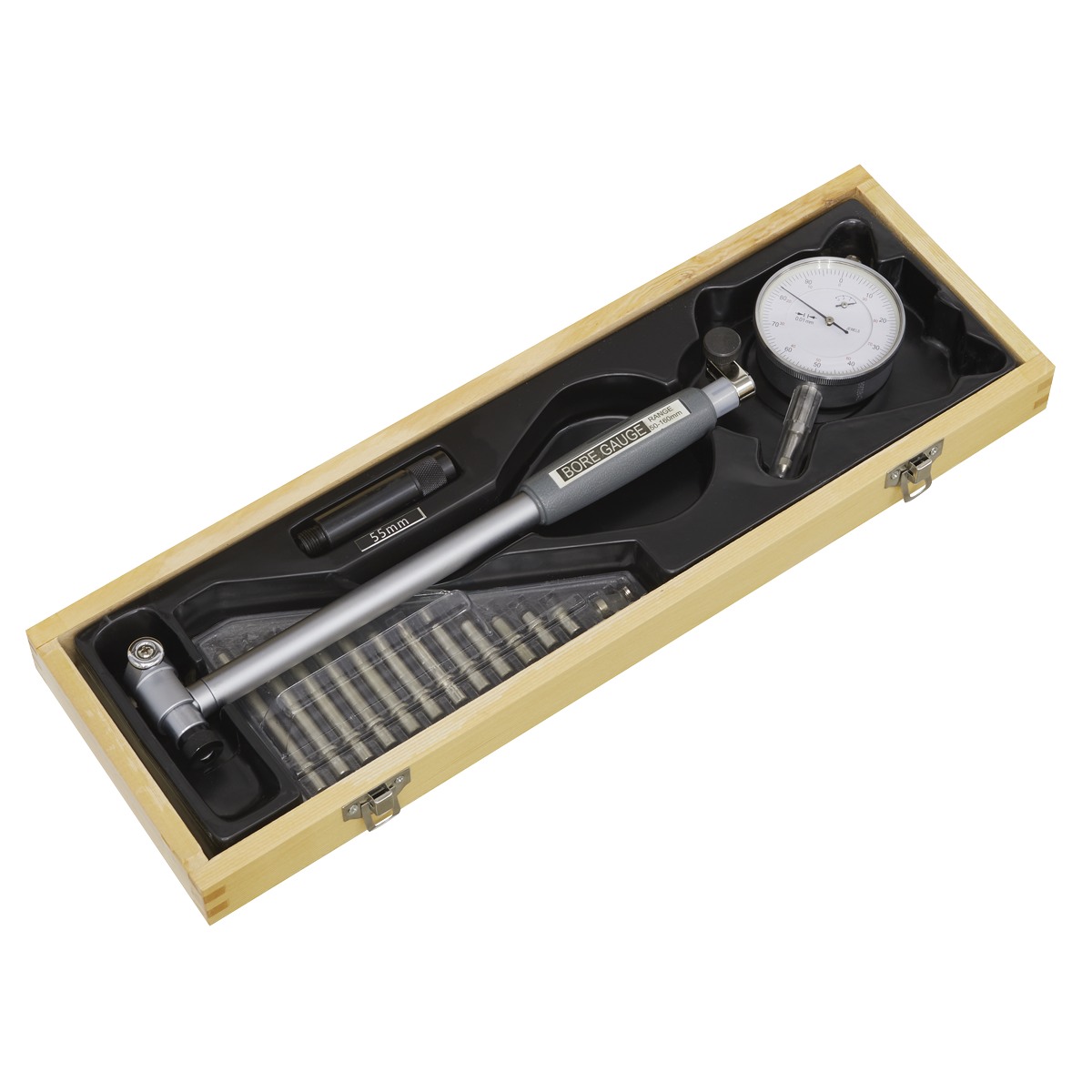 Sealey 50-160mm Precision Dial Bore Gauge In Wooden Storage Case DBG5010