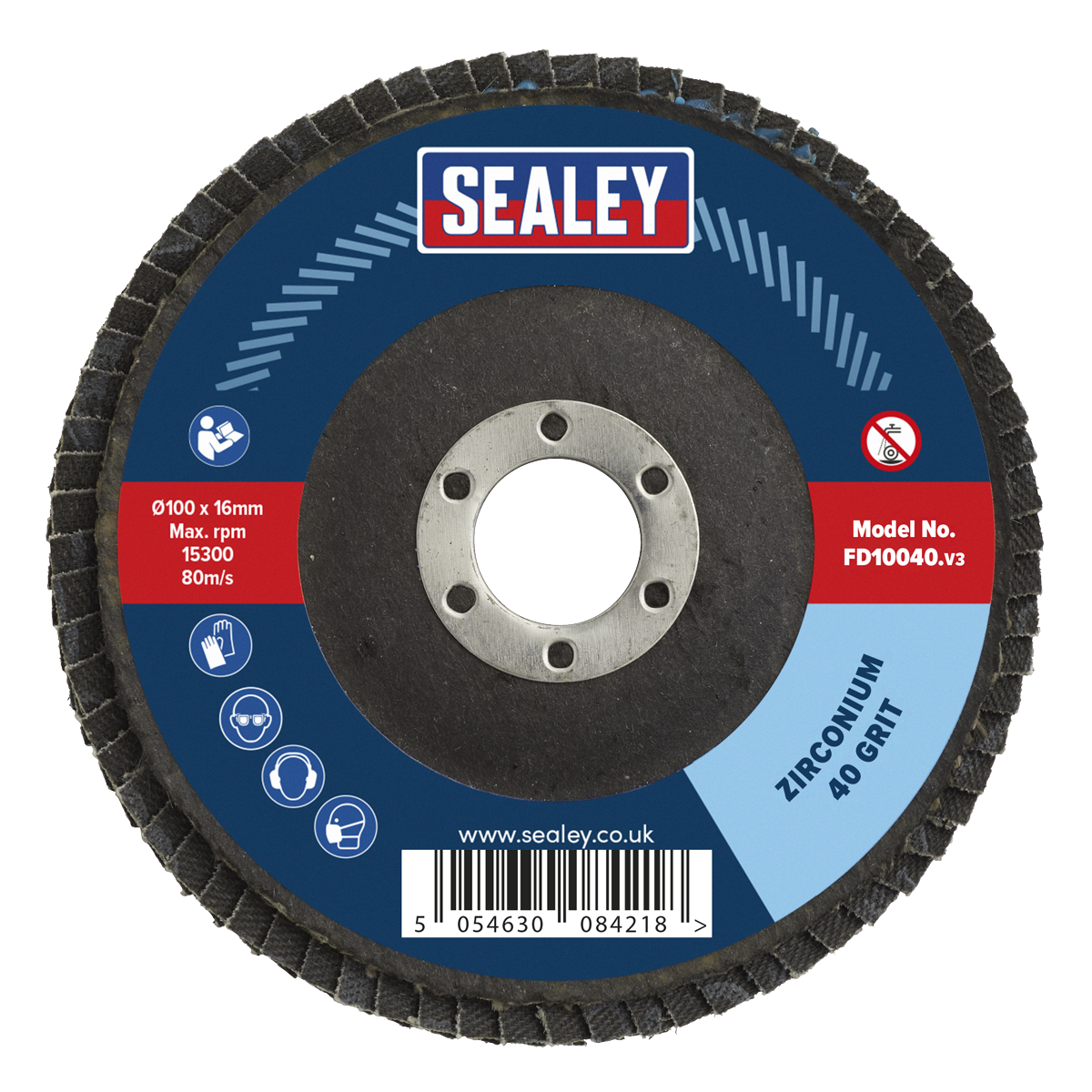 Sealey Flap Disc Zirconium Ø100mm 16mm Bore 40 Grit Abrasive Flaps FD10040