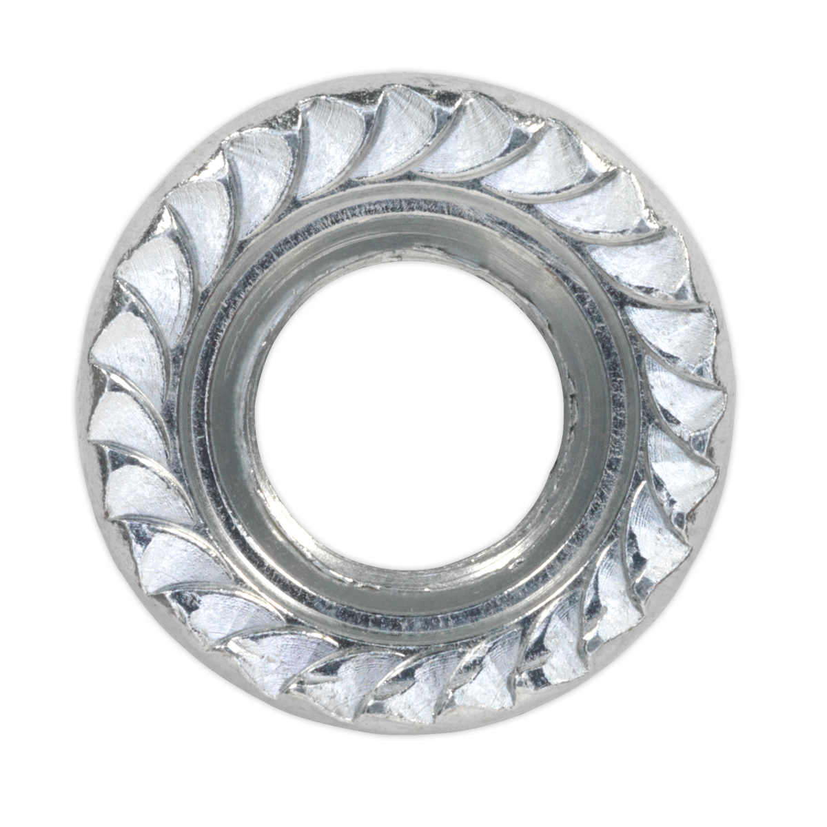 Sealey Flange Nut Serrated M10 Zinc Plated DIN 6923 Silver Pack of 100 Pcs FN10