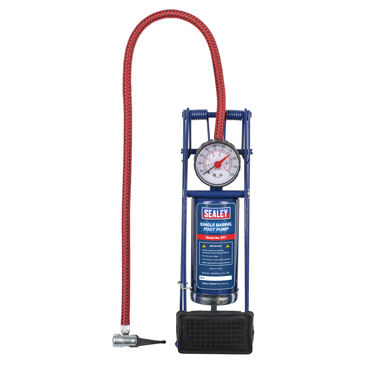 Sealey Foot Pump Single Barrel Dial Type Pressure Gauge With Rotating Bezel FP1