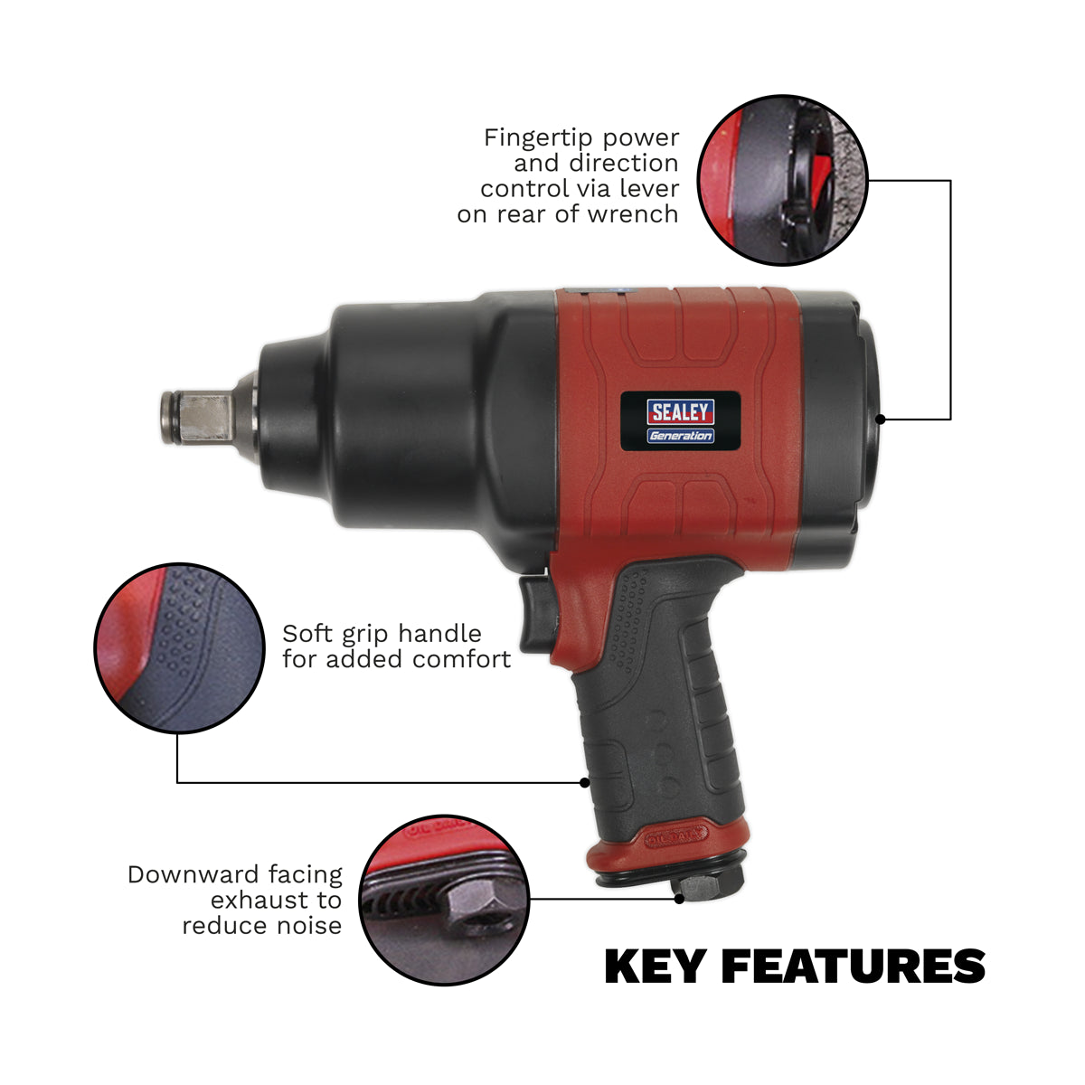 Sealey Composite Air Impact Wrench 3/4" Square Drive Twin Hammer GSA6004