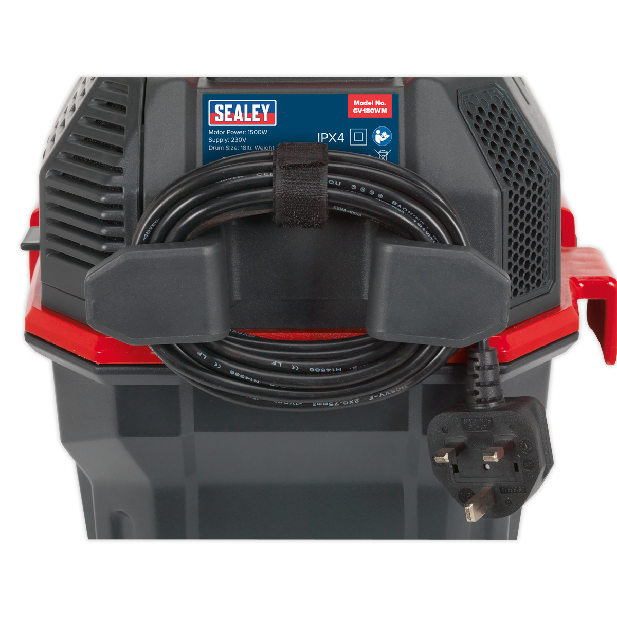 Sealey Garage Vacuum Cleaner 1500W With Remote Control & Wall Mounting GV180WM