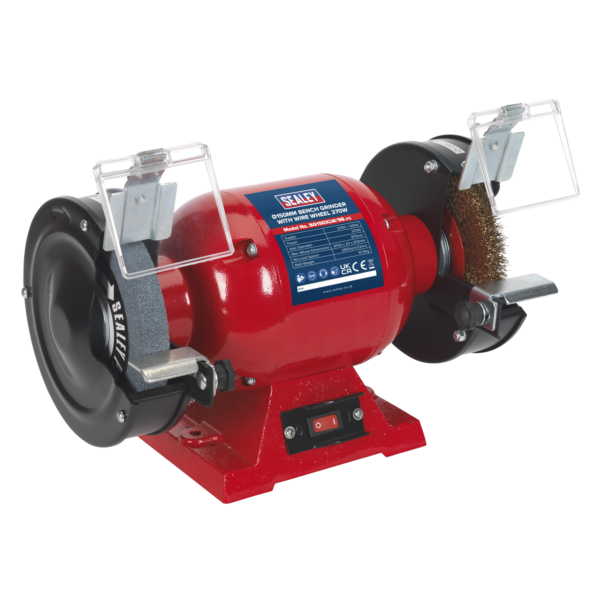 Sealey Bench Grinder 150mm With Wire Wheel 370W/230V 3-Pin Plug BG150XLW/98