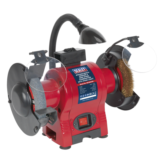 Sealey 230V Bench Grinder 150mm & Wire Wheel Combination W/ Work Light BG150XWL