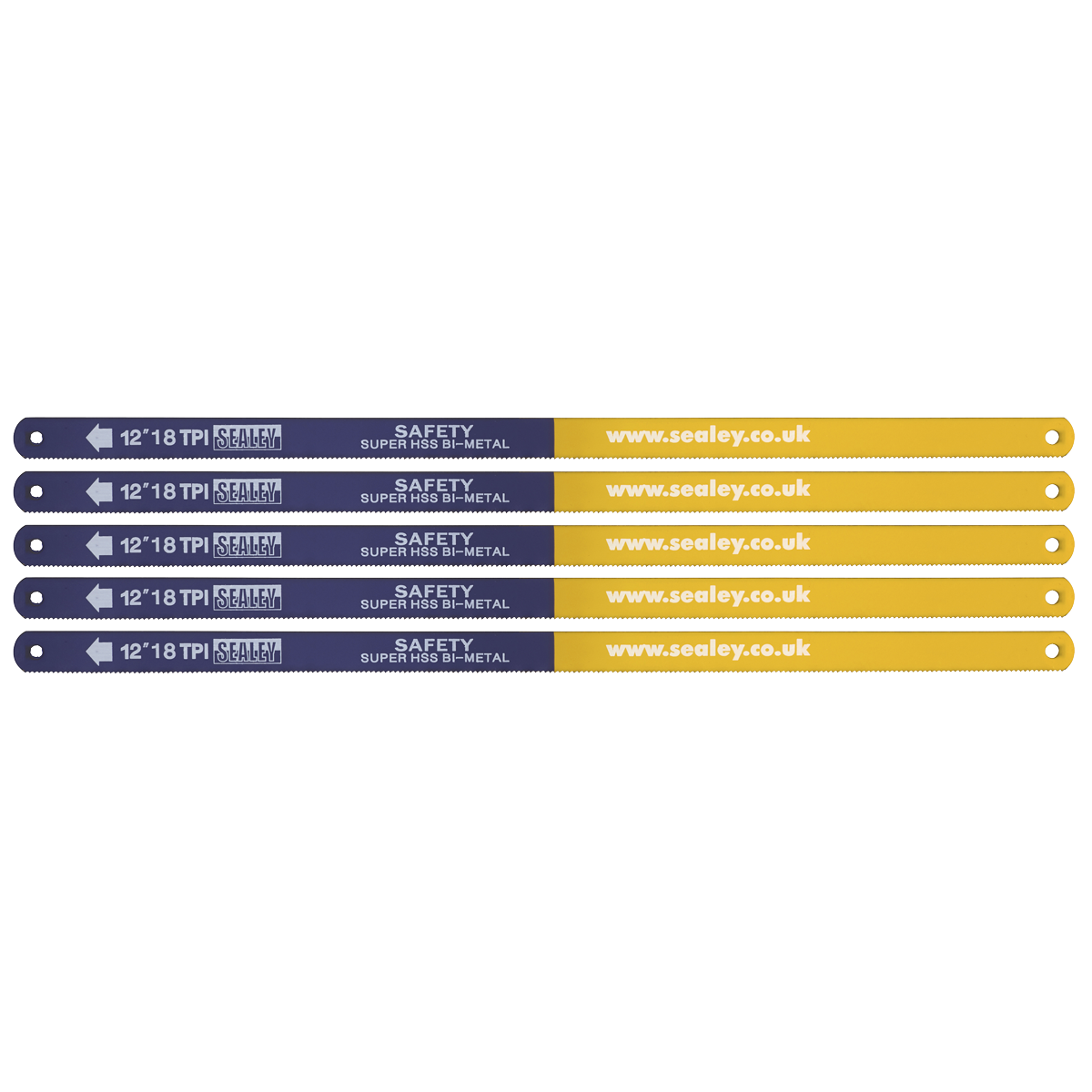 Sealey Hacksaw Blade 300mm HSS Flexible Bi-Metal 18TPI Pack of 5 Pieces HSB0518