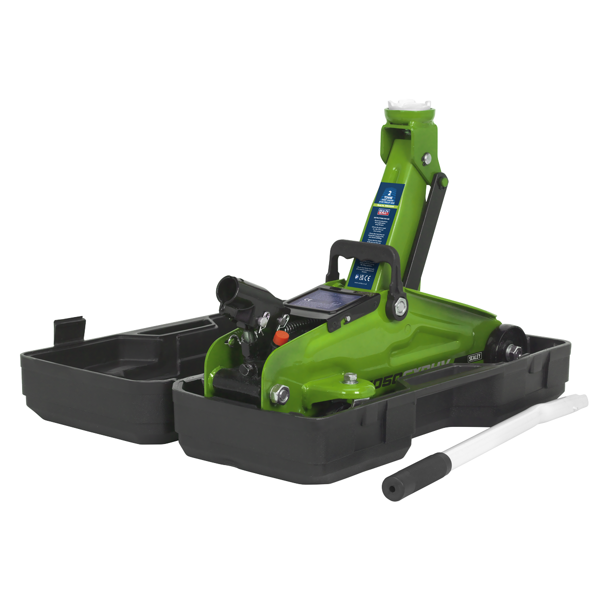 Sealey Trolley Jack 2 Tonne Hi-Vis Short Chassis With Storage Case 1050CXDHV