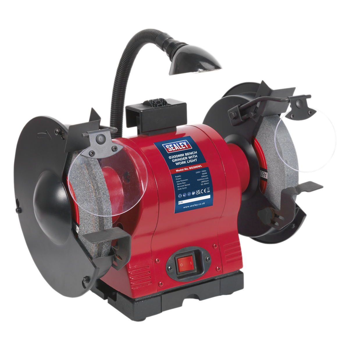 Sealey Bench Grinder 200mm With Work Light 550W/230V With Water Tray BG200WL