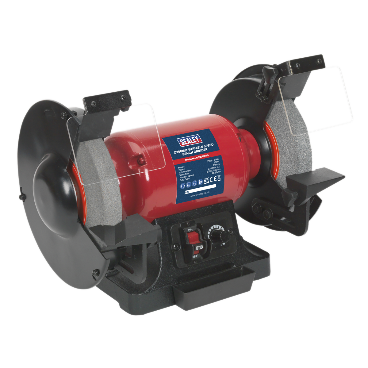 Sealey Bench Grinder With Stone Guards Attached 200mm Variable Speed BG200WVS
