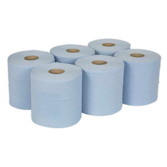 Sealey Paper Roll Perforated Wipes Blue 2 Ply Embossed 150M Pack Of 6 BLU150