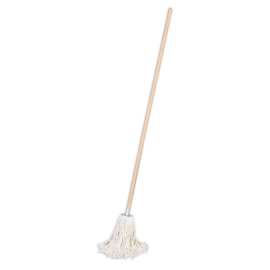 Sealey 100% Pure Yarn Cotton Mop 225g With Handle Highly Absorbent Cleaning BM02