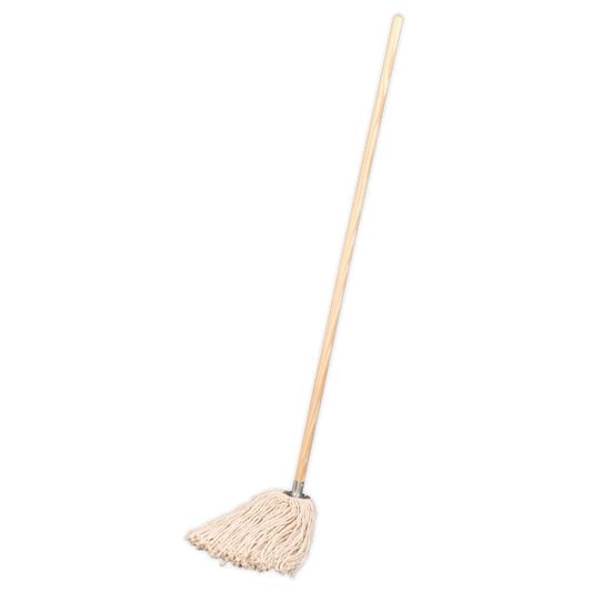Sealey Pure Yarn Cotton Mop 340g With Wooden Handle Highly Absorbent BM05