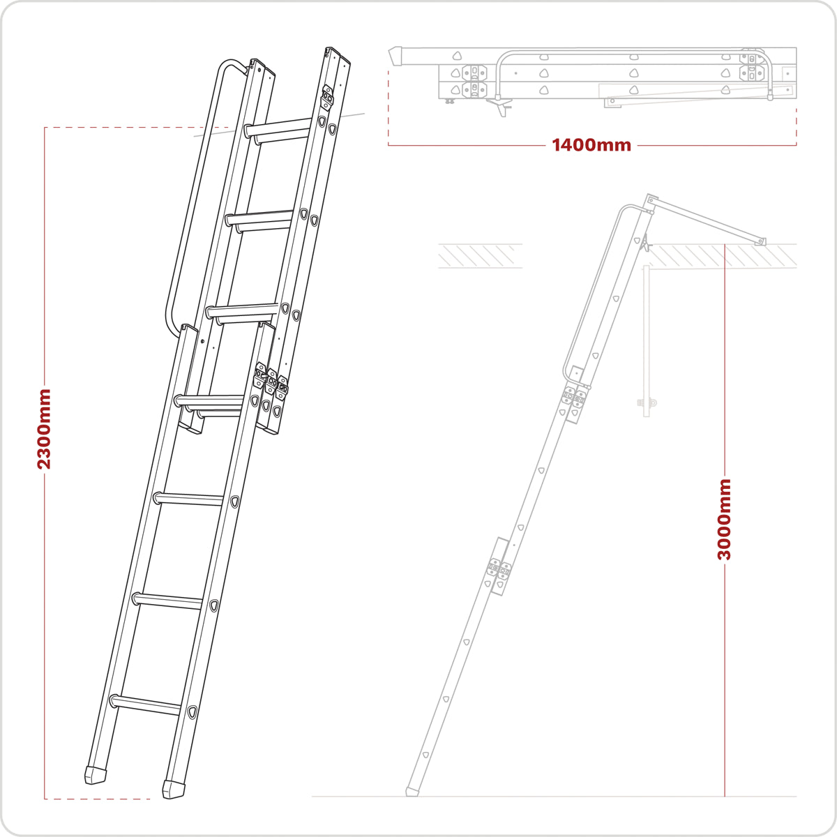 Sealey 3 Section Loft Ladder Aluminium 10 Steps 150kg Capacity 3m Height LFT03