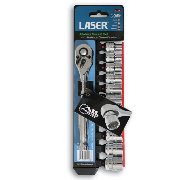 LASER 4111 12 Pieces 3/8" Inches Drive AllDrive Socket Set Chrome Vanadium