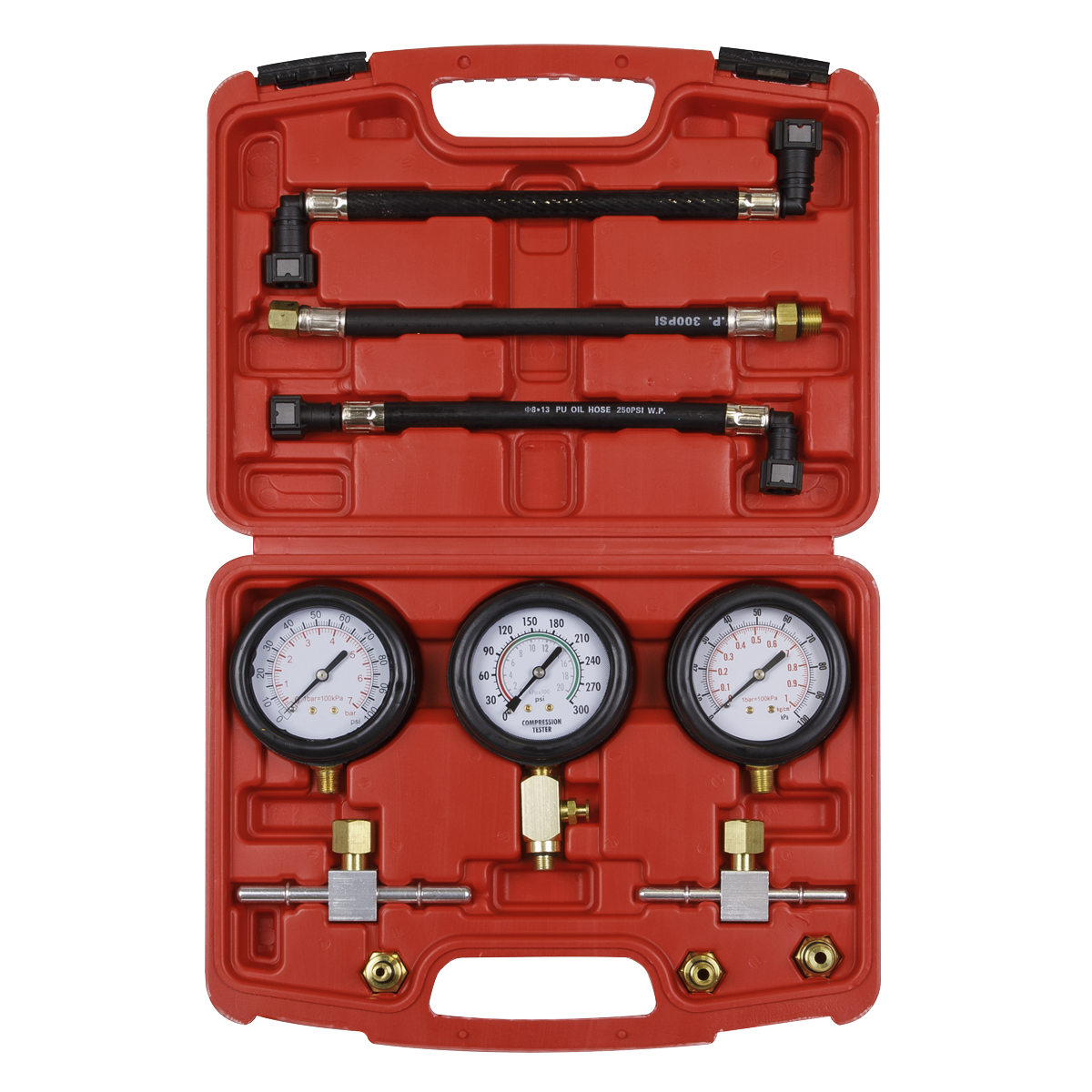 Sealey Motorcycle Compression & Fuel Pressure Gauge Set 0-300psi 3pc MS100