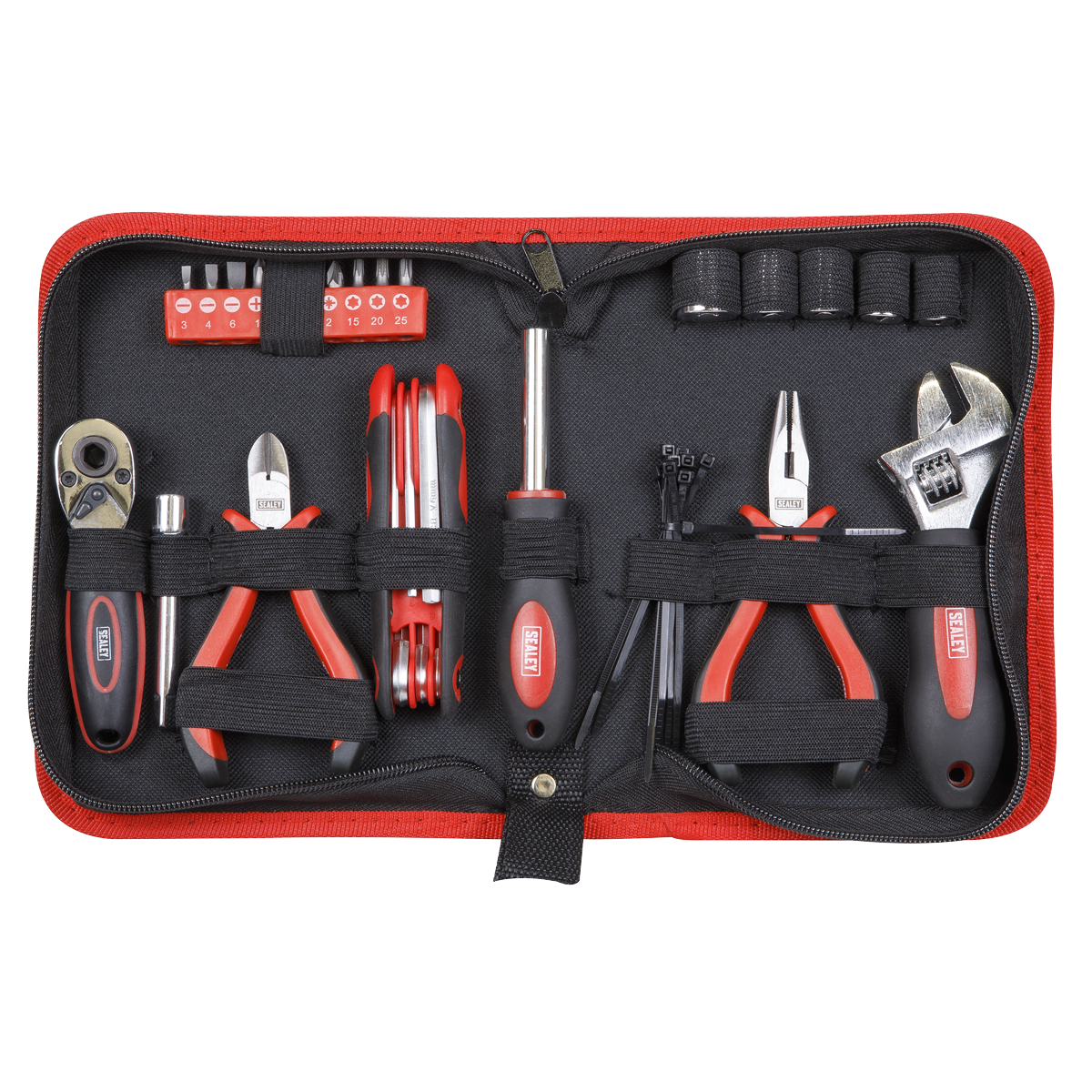 Sealey 28Pc Compact Motorcycle Tool Kit Soft Grip Handles in Storage Case MS164