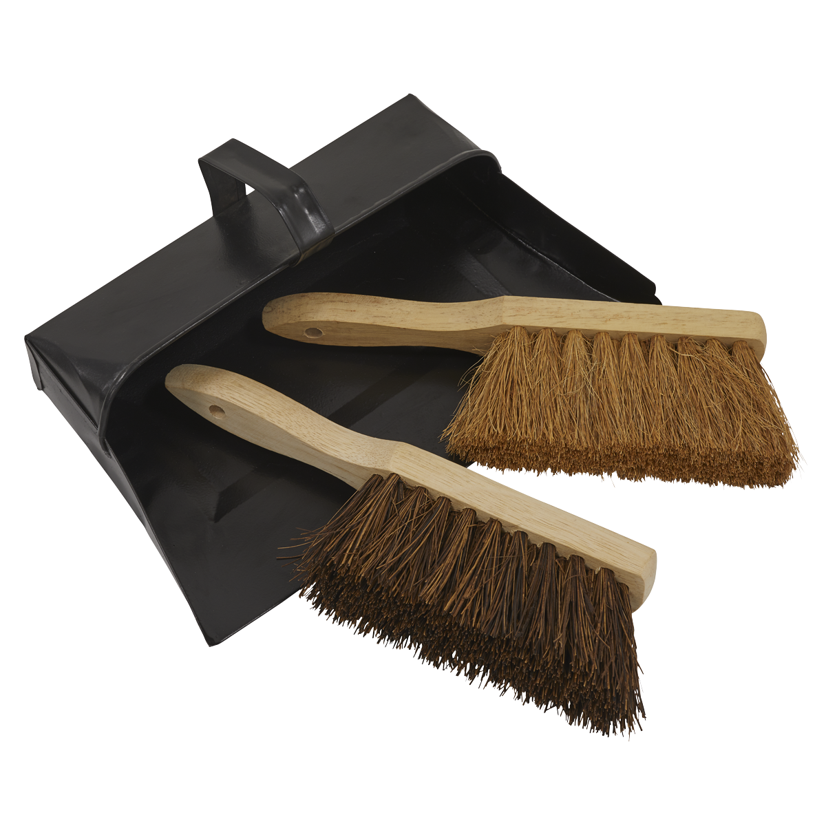 Sealey Dust Pan Metal + 2x Brushes Soft & Hard For Domestic & Workshop Jobs BM26