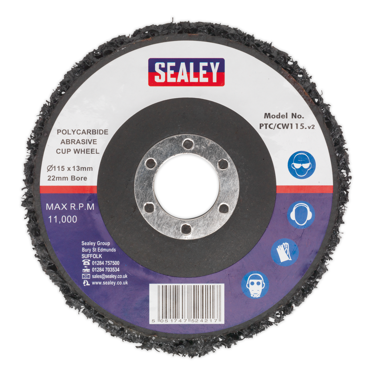 Sealey Ø115 x 13mm Polycarbide Abrasive Cup Wheel - Ø22mm Bore PTC/CW115