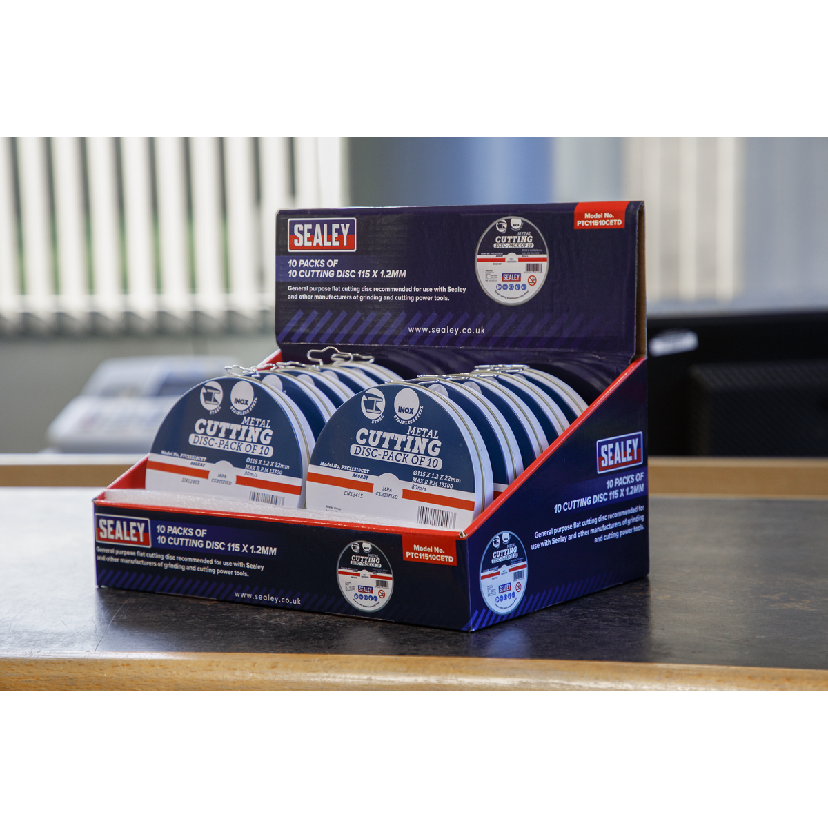 Sealey Cutting Disc Ø115x1.2mm Counter Top Display Box 10 Packs x10 PTC11510CETD