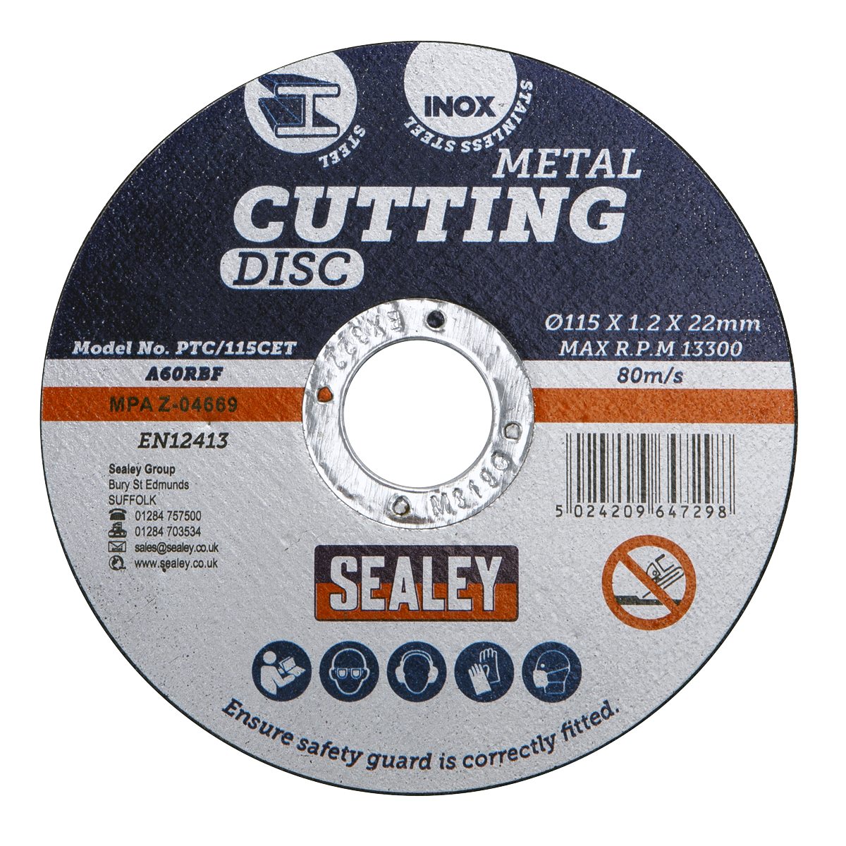 Sealey Flat Cutting Disc Ø115 x 1.2mm Ø22mm Bore Pack of 50 Pieces PTC115CET50