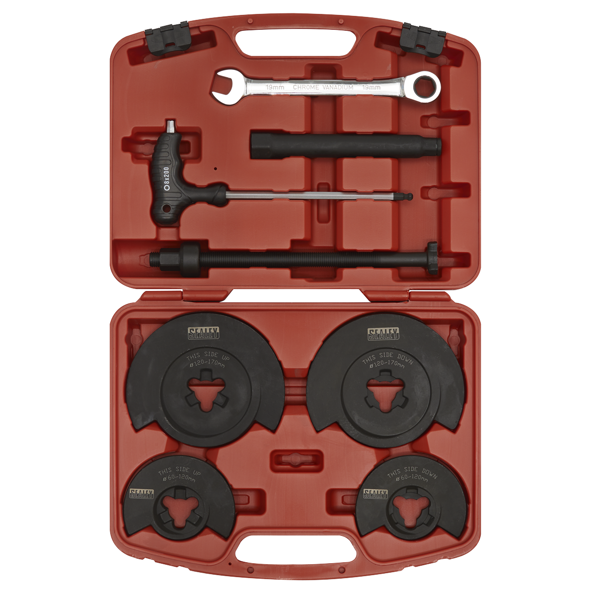 Sealey Coil Spring Compressor Wishbone Suspension 1000kg Ø60-170mm + Case RE2281