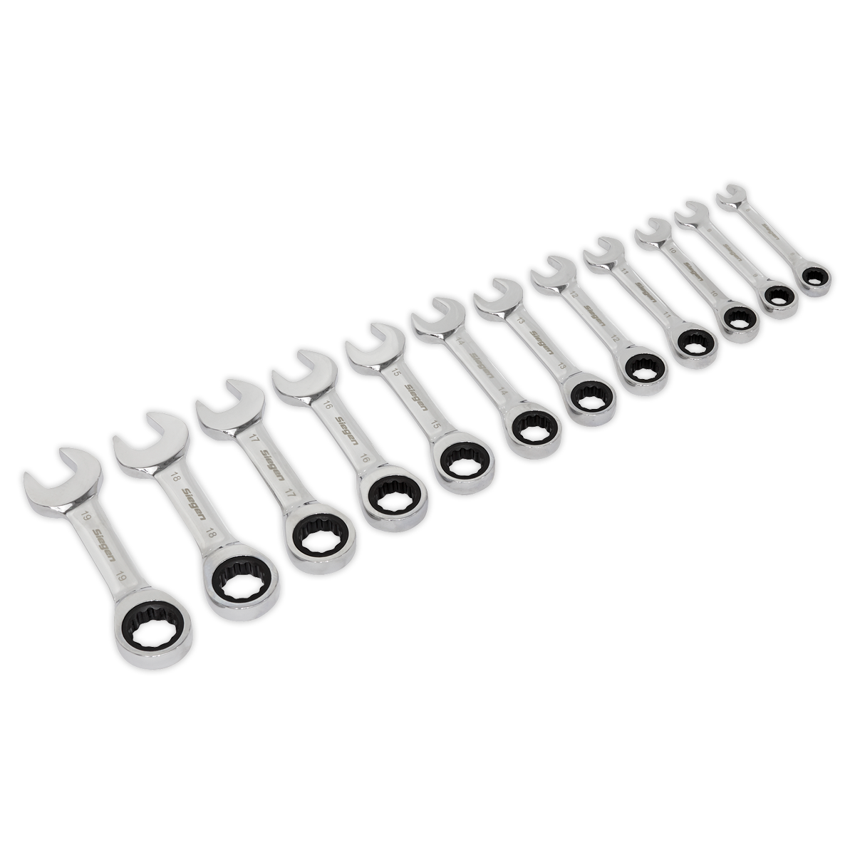 Sealey Stubby Ratchet Combination Spanner Set 12 Pieces Metric Tool Kit S0633