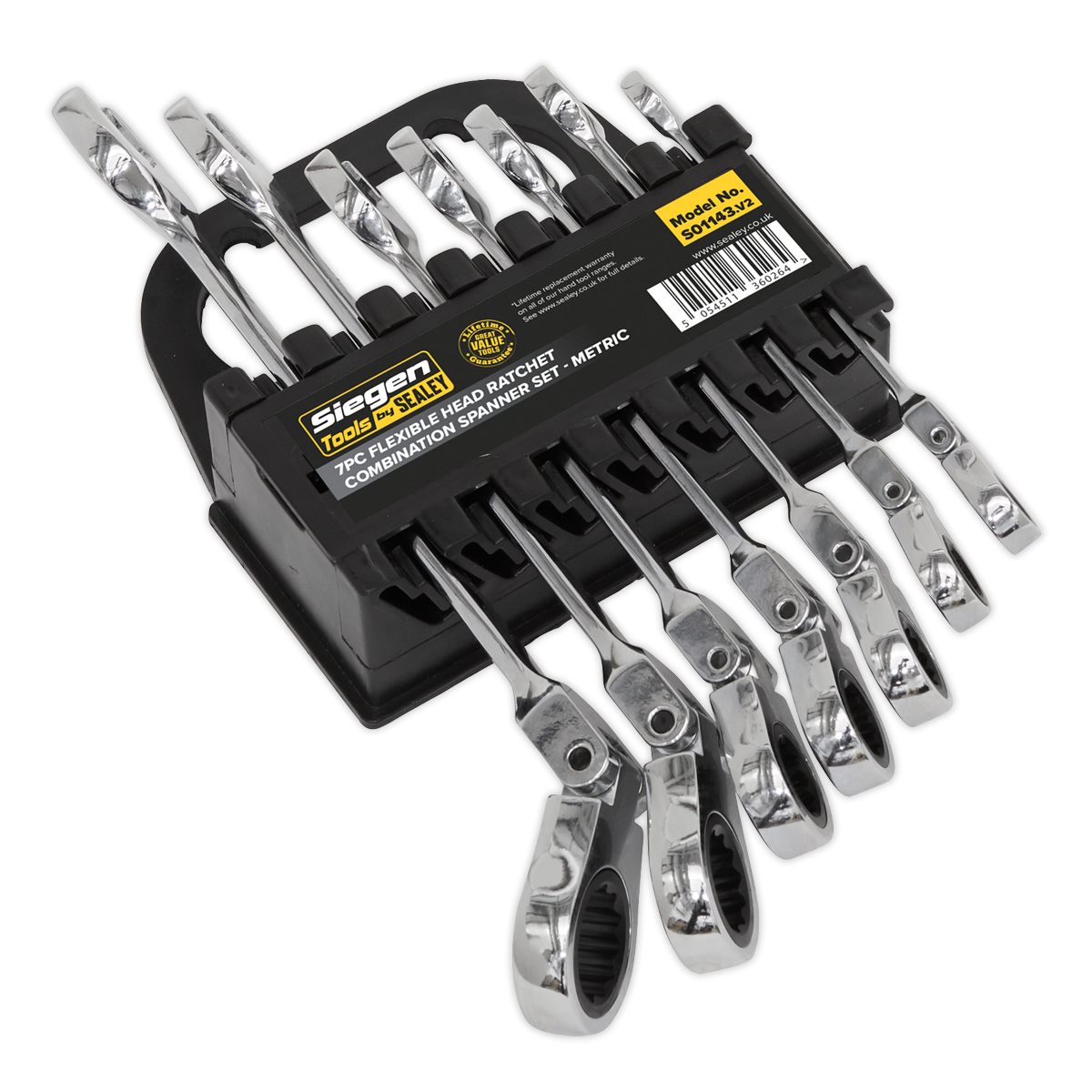 Sealey Flexible Head Ratchet Combination Spanner Set 72 Teeth 7 Pieces S01143