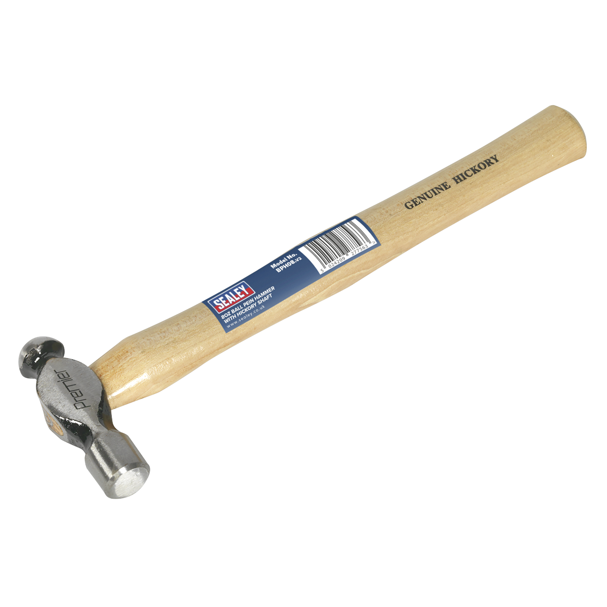 Sealey Ball Pein Hammer Hickory Shaft Drop-Forged Carbon Steel Head 8oz BPH08
