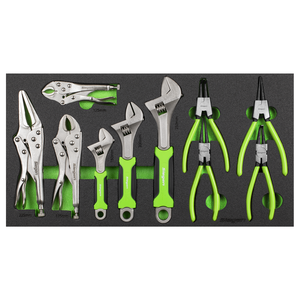 Sealey Siegen Adjustable Wrench & Pliers Set With Tool Tray 10 Pieces S01278