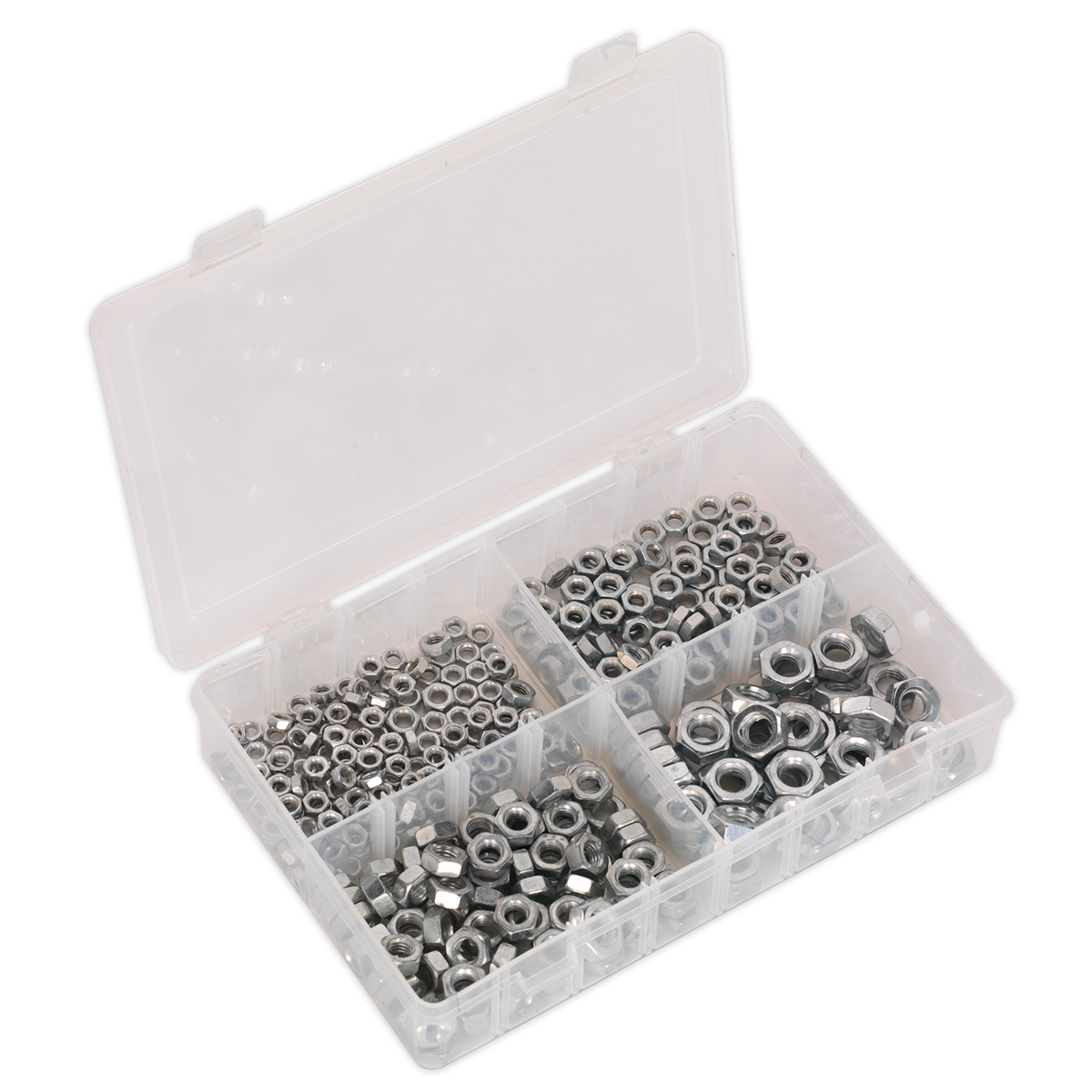 Sealey Steel Nut Assortment 370 Pieces M5-M10 DIN 934 Metric Silver AB028SN