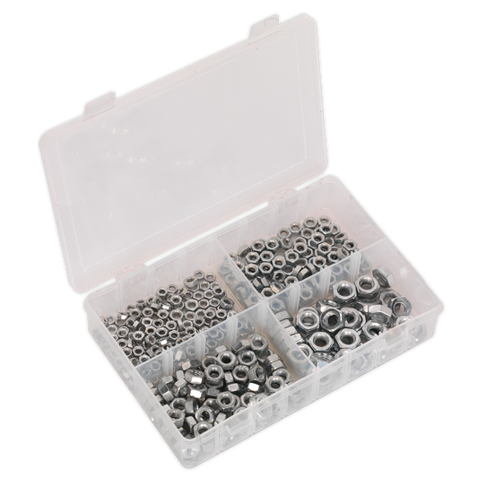 Sealey Steel Nut Assortment 370 Pieces M5-M10 DIN 934 Metric Silver AB028SN
