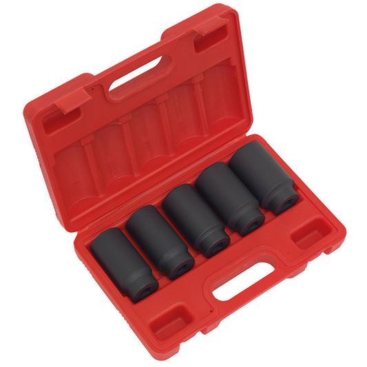 Sealey Impact Hub Nut Socket Set 5 Pieces 1/2" Square Drive Tool Kit SX050