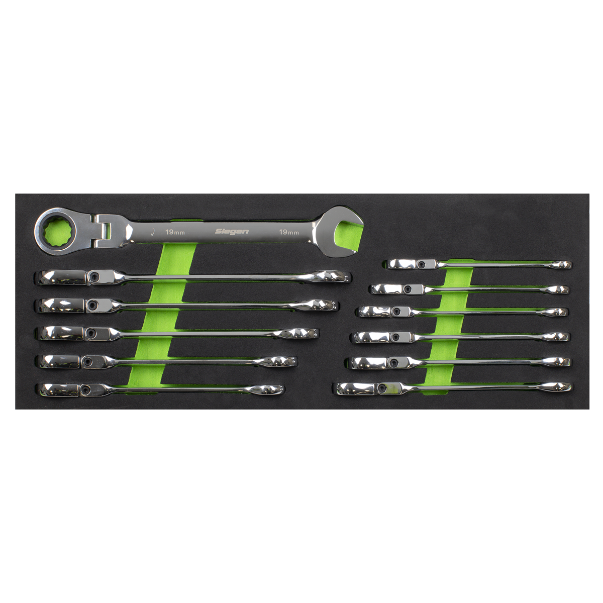 Sealey Flexi Head Ratchet Metric Combi Spanner Set 12 Pieces Silver S0635