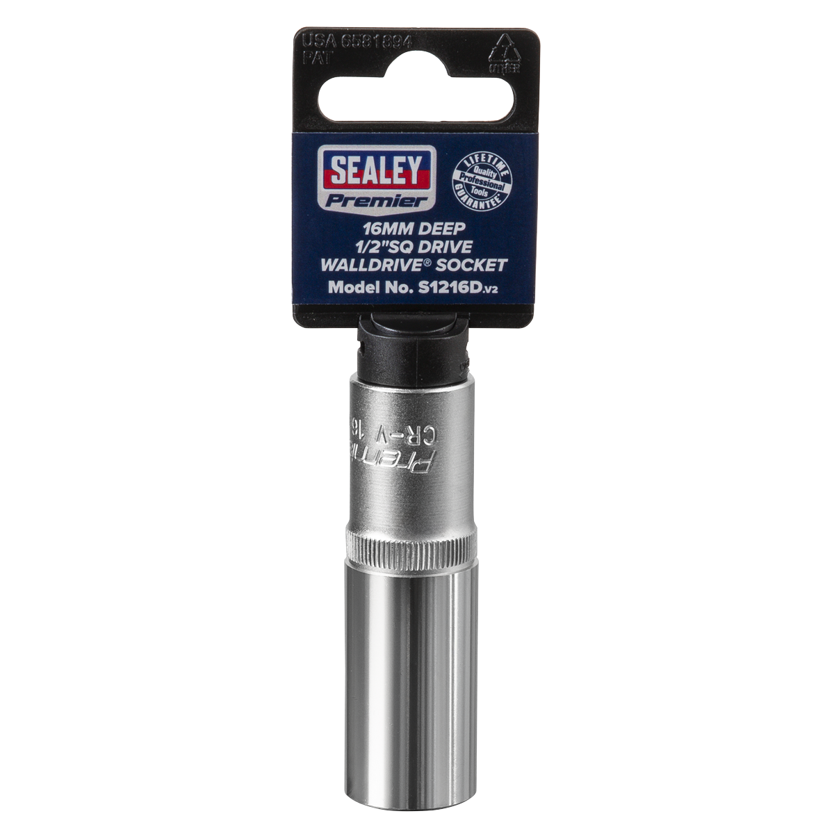 Sealey WallDrive Socket 16mm Deep 1/2" Square Drive Chrome Vanadium Steel S1216D