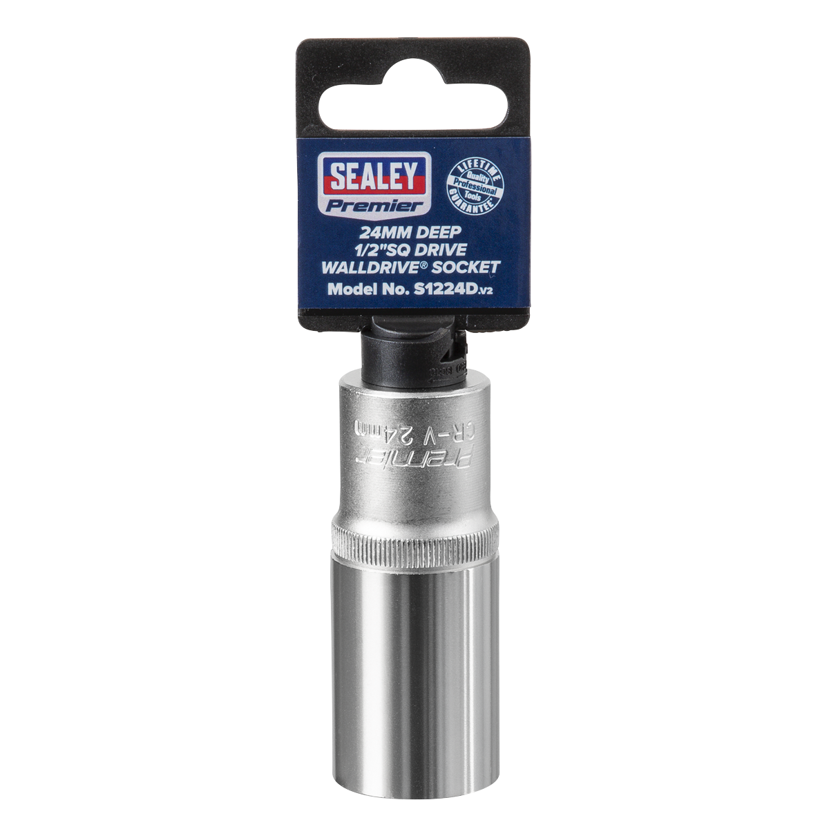 Sealey WallDrive Socket 24mm Deep 1/2" Square Drive Chrome Vanadium Steel S1224D