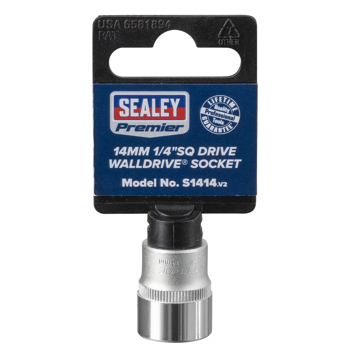 Sealey WallDrive Socket Tool 14mm 1/4" Square Drive Chrome Vanadium Steel S1414